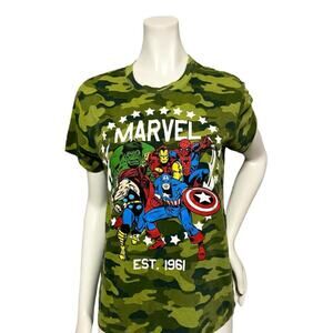 Marvel Cartoon Character Green Camo Short Sleeve Shirt Size Medium